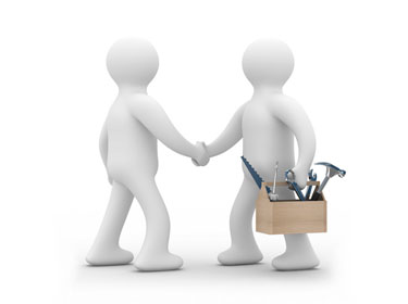 twee poppetjes die elkaar de hand schudden